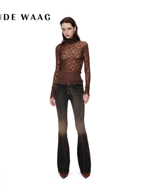 OUDE WAAG 25早秋新款 轻薄肌理感优雅格纹蕾丝针织上衣