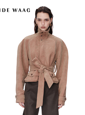 OUDE WAAG 25秋冬新款 可拆卸垫肩廓形坑条灯芯绒收腰夹克