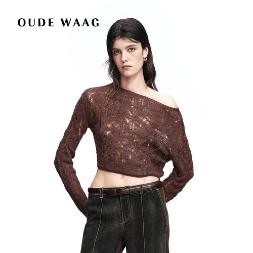 OUDEWAAG镂空绞花真丝针织上衣