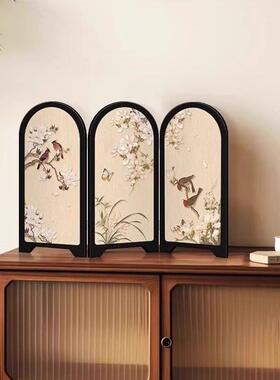 新中式花鸟屏风桌面摆件创意装饰画 画中古风摆画 画可折叠礼物20