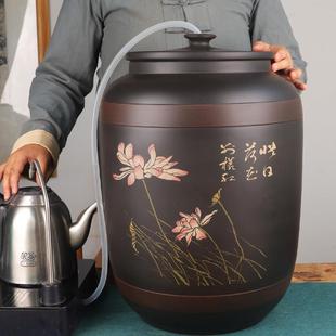 建水紫陶老式 陶瓷大水缸家用茶道储水用抽水缸水桶净水桶茶台泡茶