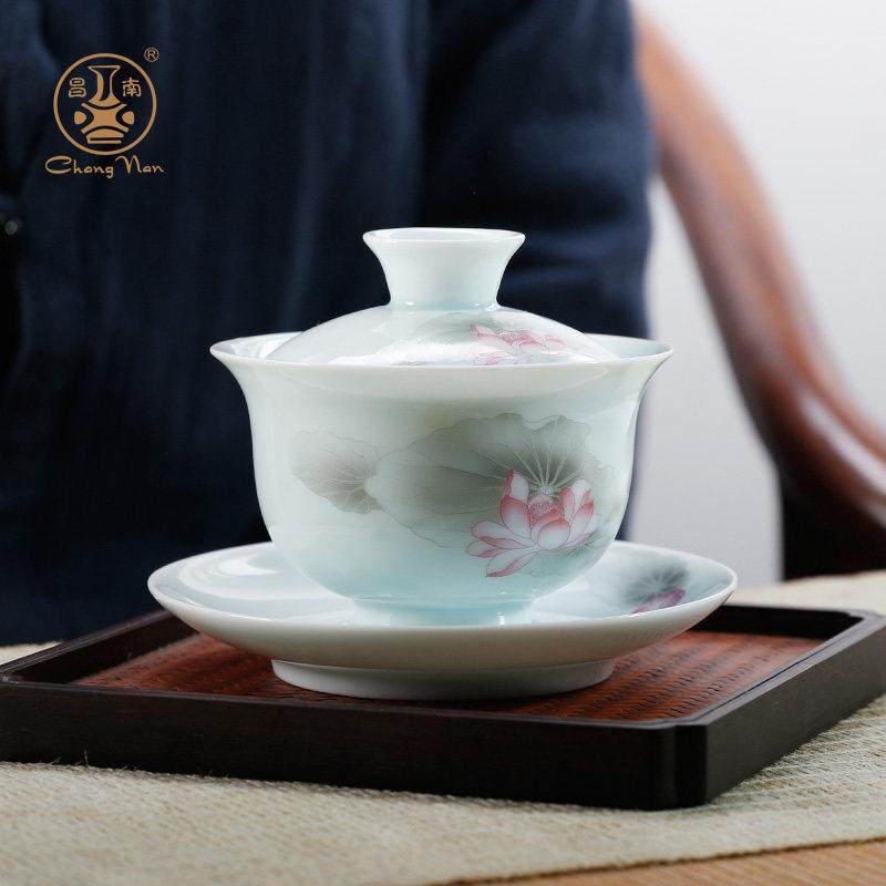 昌南玉瓷盖碗茶杯大号手工三才茶碗景德镇陶瓷功夫茶具粉彩泡茶器,餐饮具,盖碗,淘宝优惠券,粉丝福利购,淘宝优惠卷