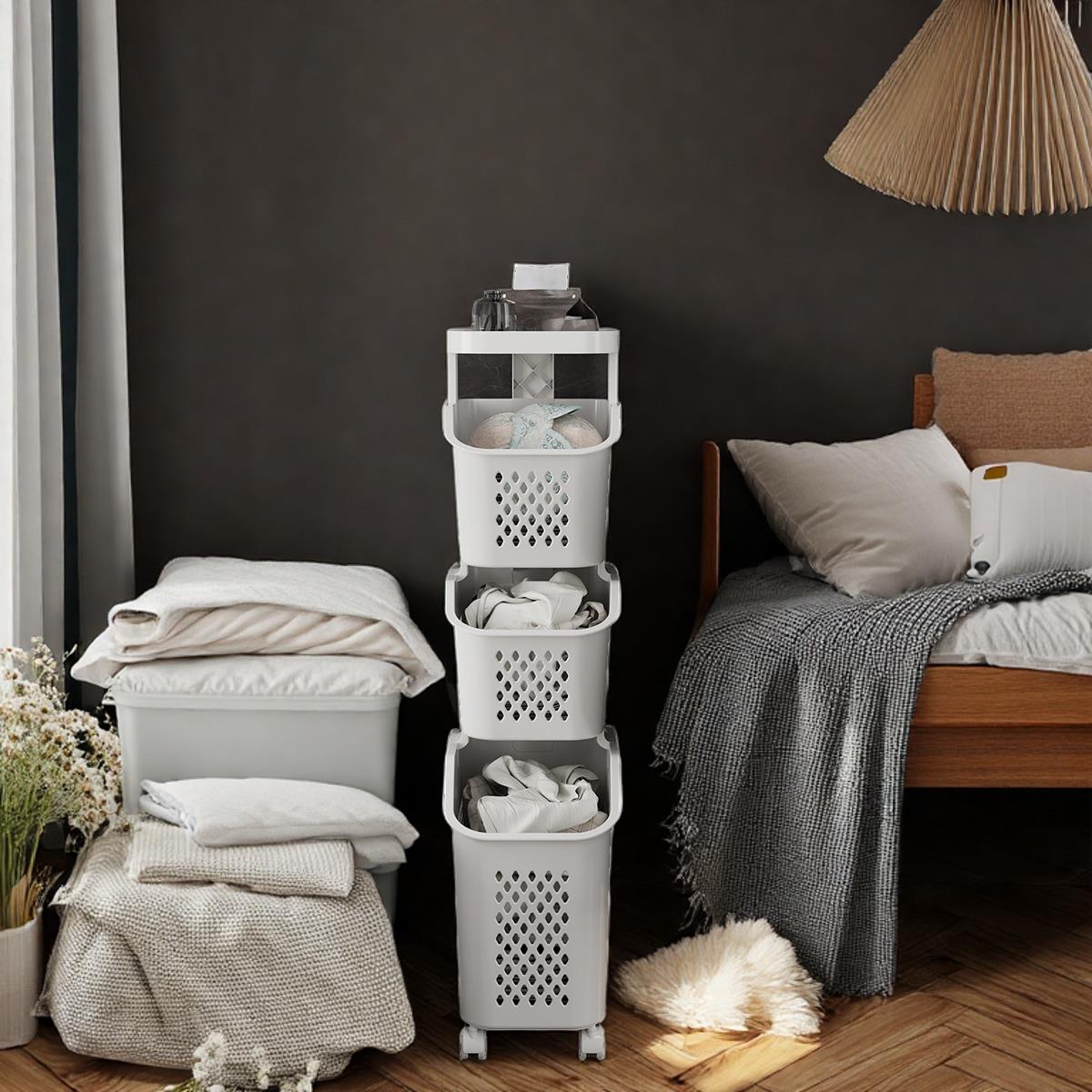 Edenjoy夹缝脏衣篮极窄款分区脏衣篓多层可移动化妆室置物架