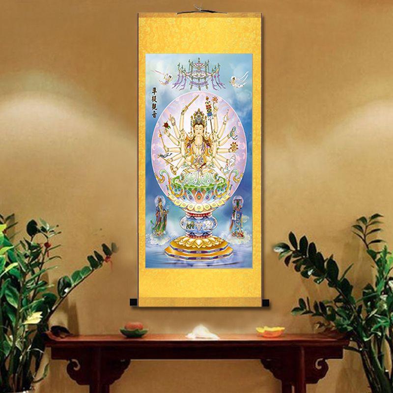 千手观音菩萨 六观音准提佛母佛像画 佛家结缘画丝绸画卷轴挂画