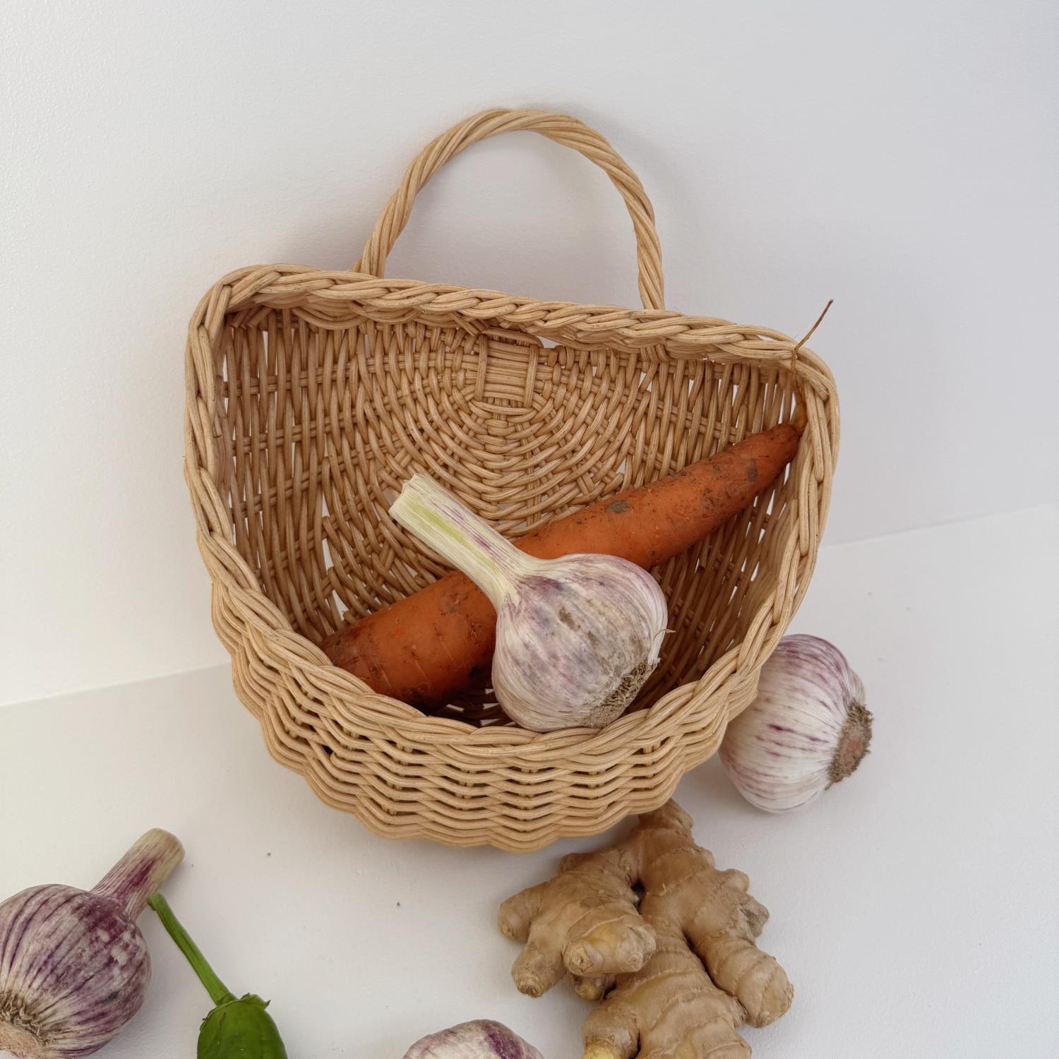 藤尔挂篮藤编厨房姜蒜挂篮大蒜收纳墙面挂篮洞洞板阳台壁挂收纳