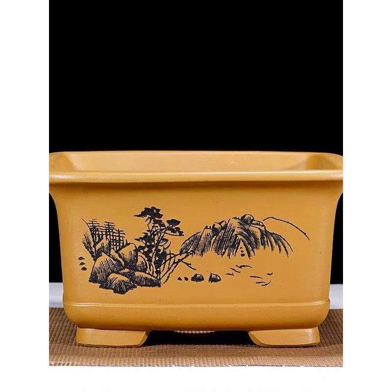 紫砂盆景花盆大口径四方盆栽金弹子榕树松柏梅桩室内客厅高档绿植