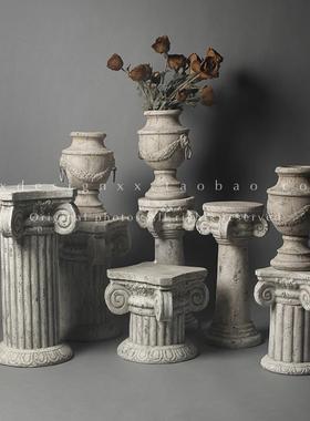 象形design欧式覆古做旧粗陶罗马柱客厅桌面装饰陶瓷插花花瓶摆件