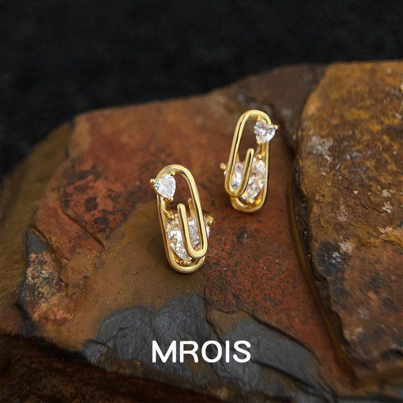 原创厚镀18真金几何线条回形针