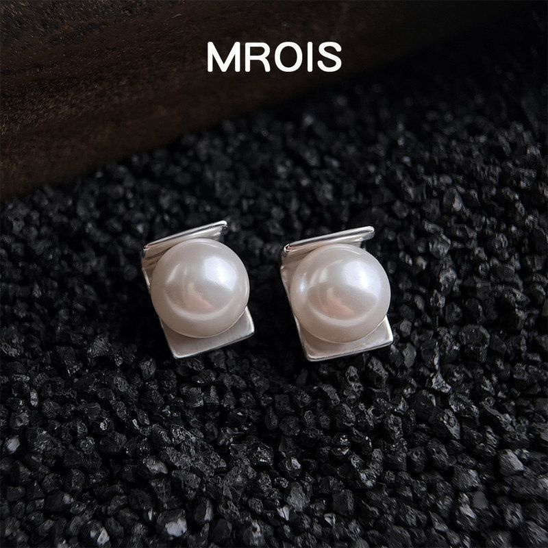 原创厚镀真金几何包裹珍珠耳钉