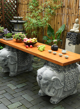 茶室装饰复古落地摆件禅意空间家居大象茶桌中式仿古实木大板架