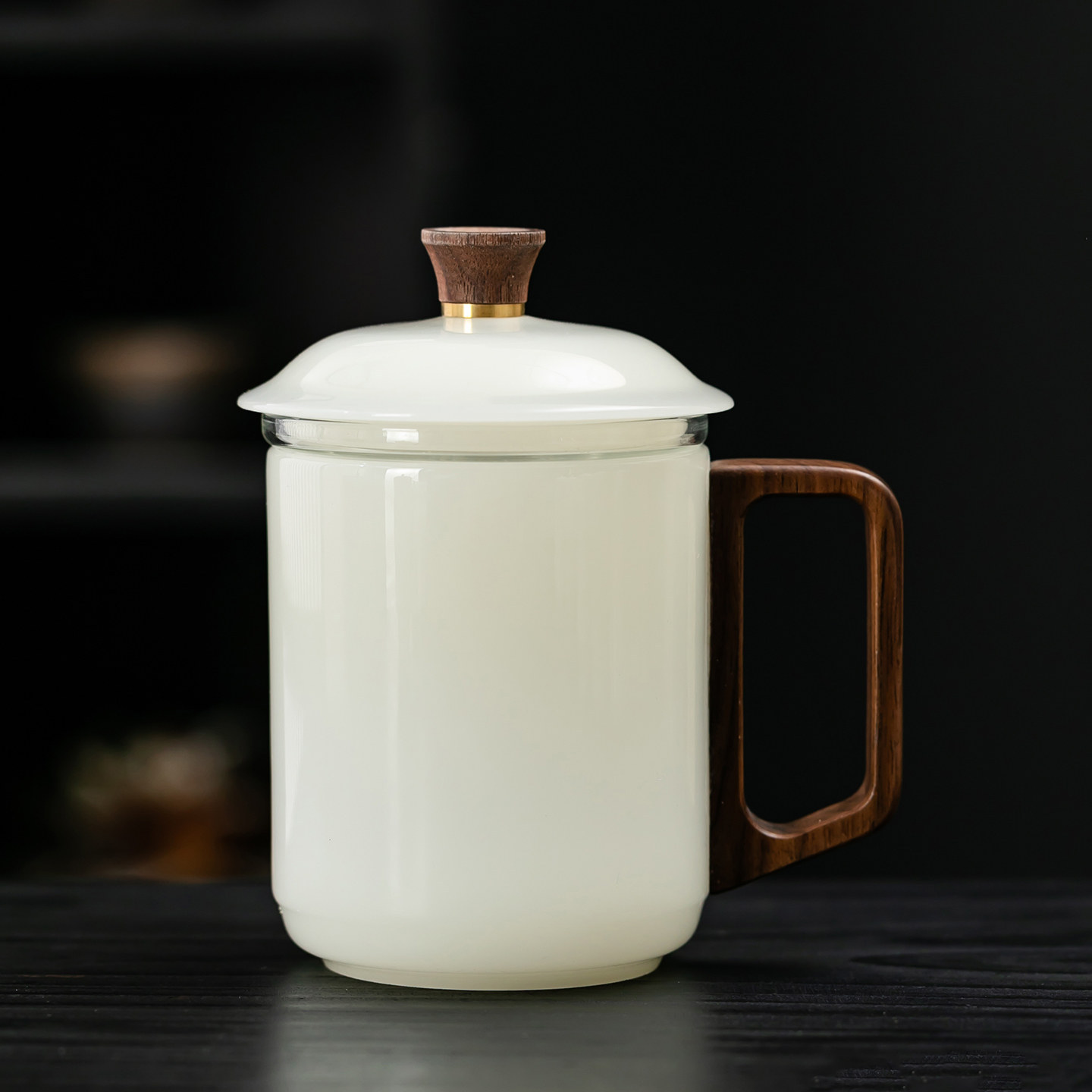冰种璞玉办公杯高档简约个人自用泡茶杯大容量茶水分离杯轻奢水杯