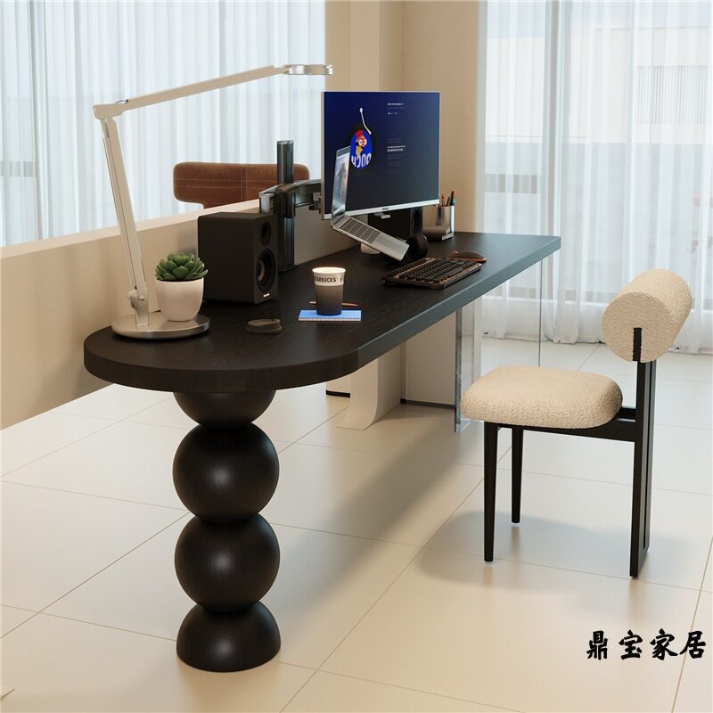 实木横厅双人长条桌家用黑色简约办公专用电脑桌客厅儿童学习书桌