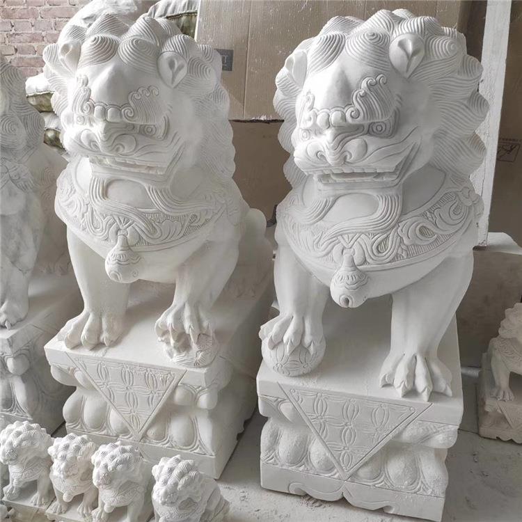 青石石狮子一对家用酒店看门摆件石雕大理石墓地小石狮子