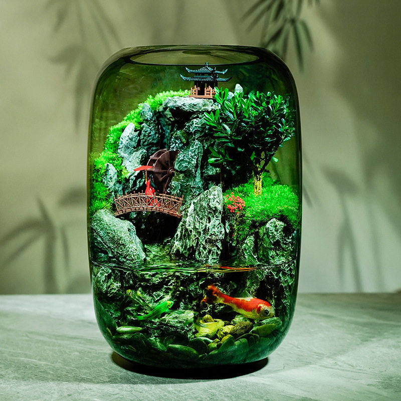 新款时来运转生态水培植物瓶微景观小鱼缸办公室桌面客厅摆件创意