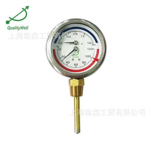 80mm径向温度压力表0-120℃/0-16