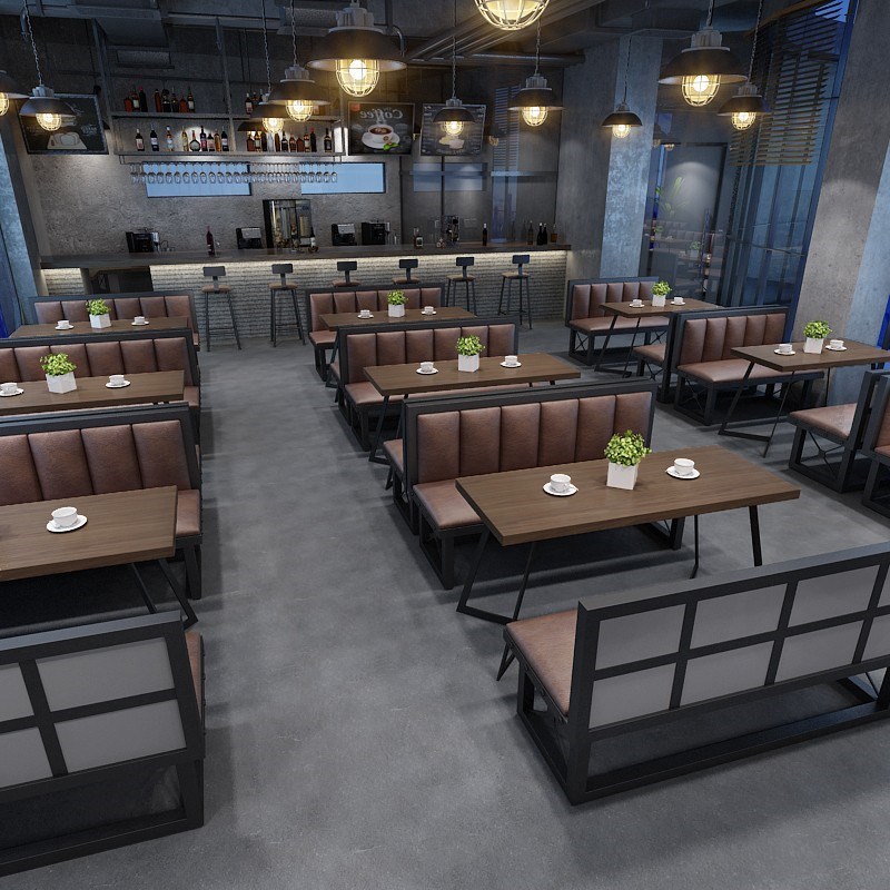 美式餐厅卡座沙发 loft咖啡厅酒吧成套餐桌椅 火锅烧烤店沙发椅