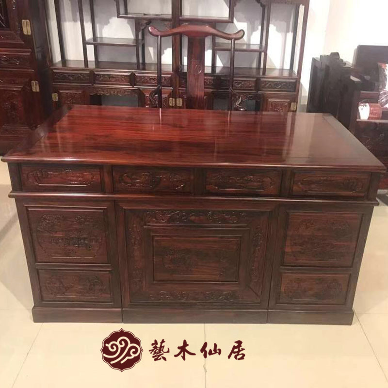 新中式黑酸枝红木书桌椅组合