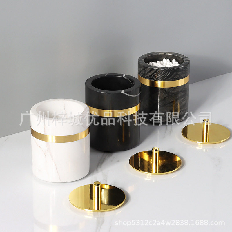 大理石棉签盒收纳欧式创意家用客厅茶几便携式简约棉签罐牙签筒