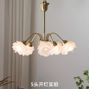 法式浪漫玫瑰花玻璃灯罩中古美式复古客厅卧室民宿书房餐厅铜吊灯