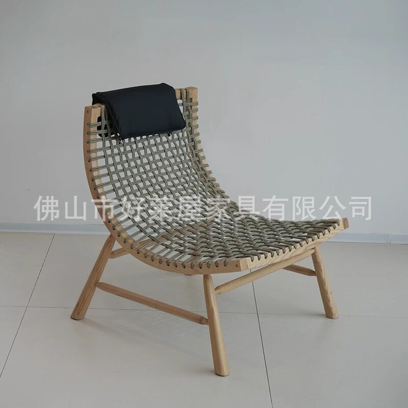 丹麦西塔琴休闲躺椅实木藤编沙发椅轻奢家用客厅休闲躺椅休闲椅