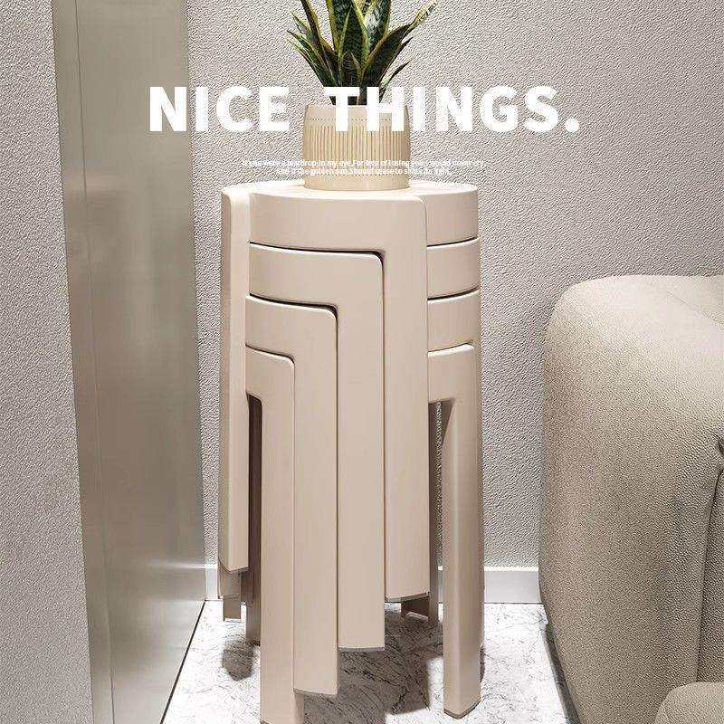 塑料凳子家用加厚椅子可叠放圆凳现代简约餐桌高板凳风车胶凳备用