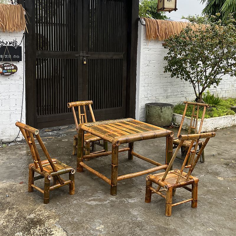 中式庭院竹桌椅组合围炉煮茶