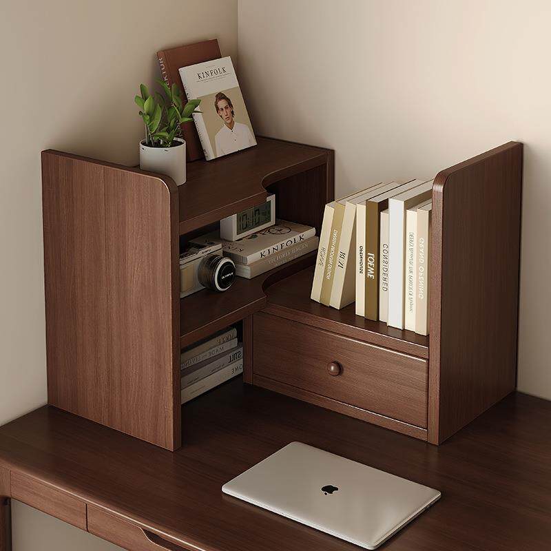 实木桌面转角置物架办公室桌上书架工位台面多层小伸缩收纳储物架