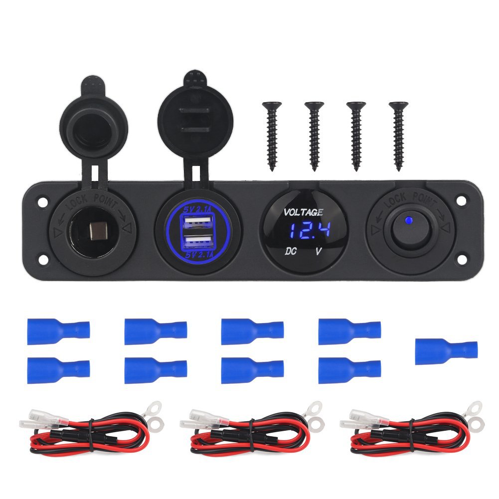 电商热销 新款双USB加新款电压表 12V-24V车载车充带开关母座 A
