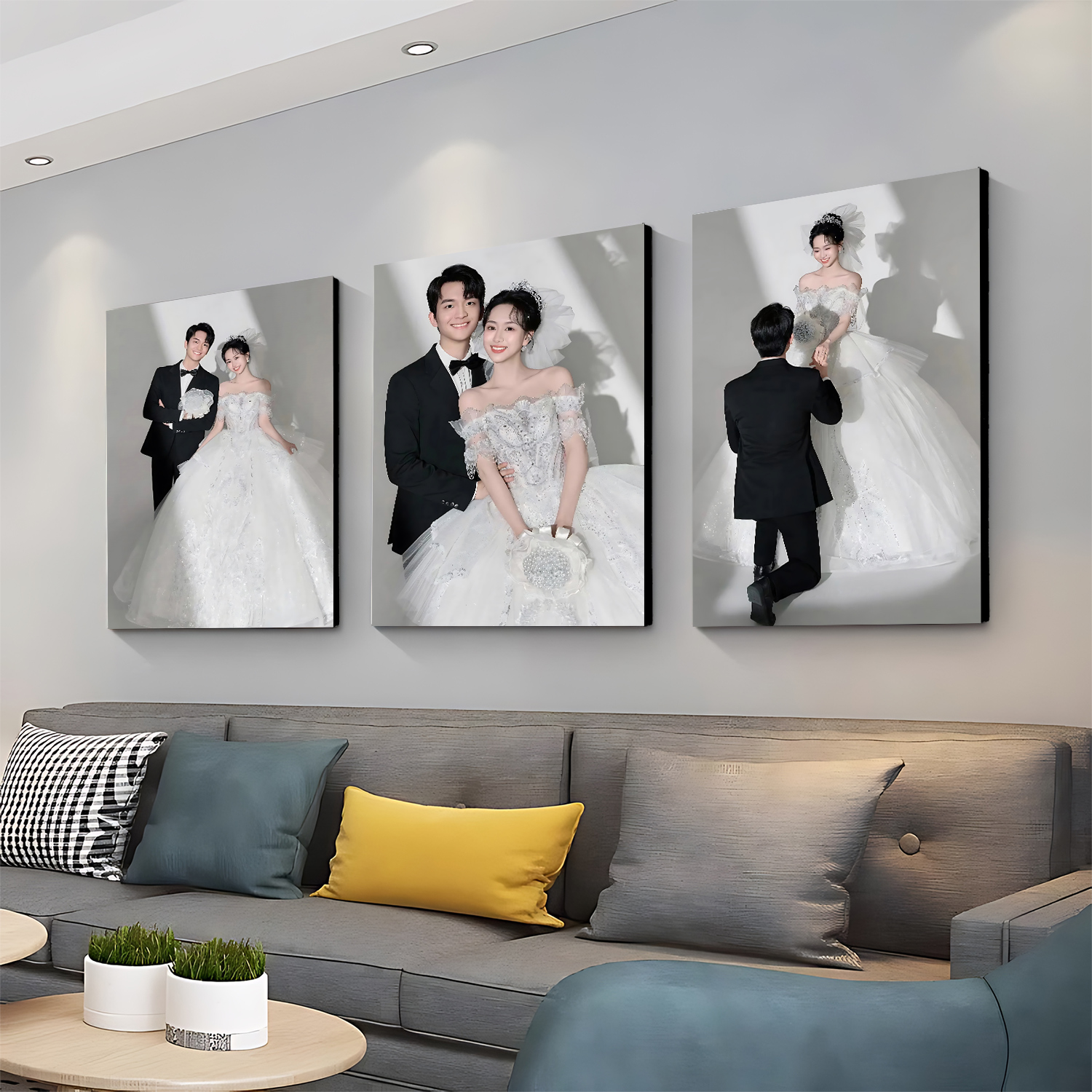 卧室床头组合婚纱照定制挂墙相框九宫格放大48寸水晶全家福结婚照