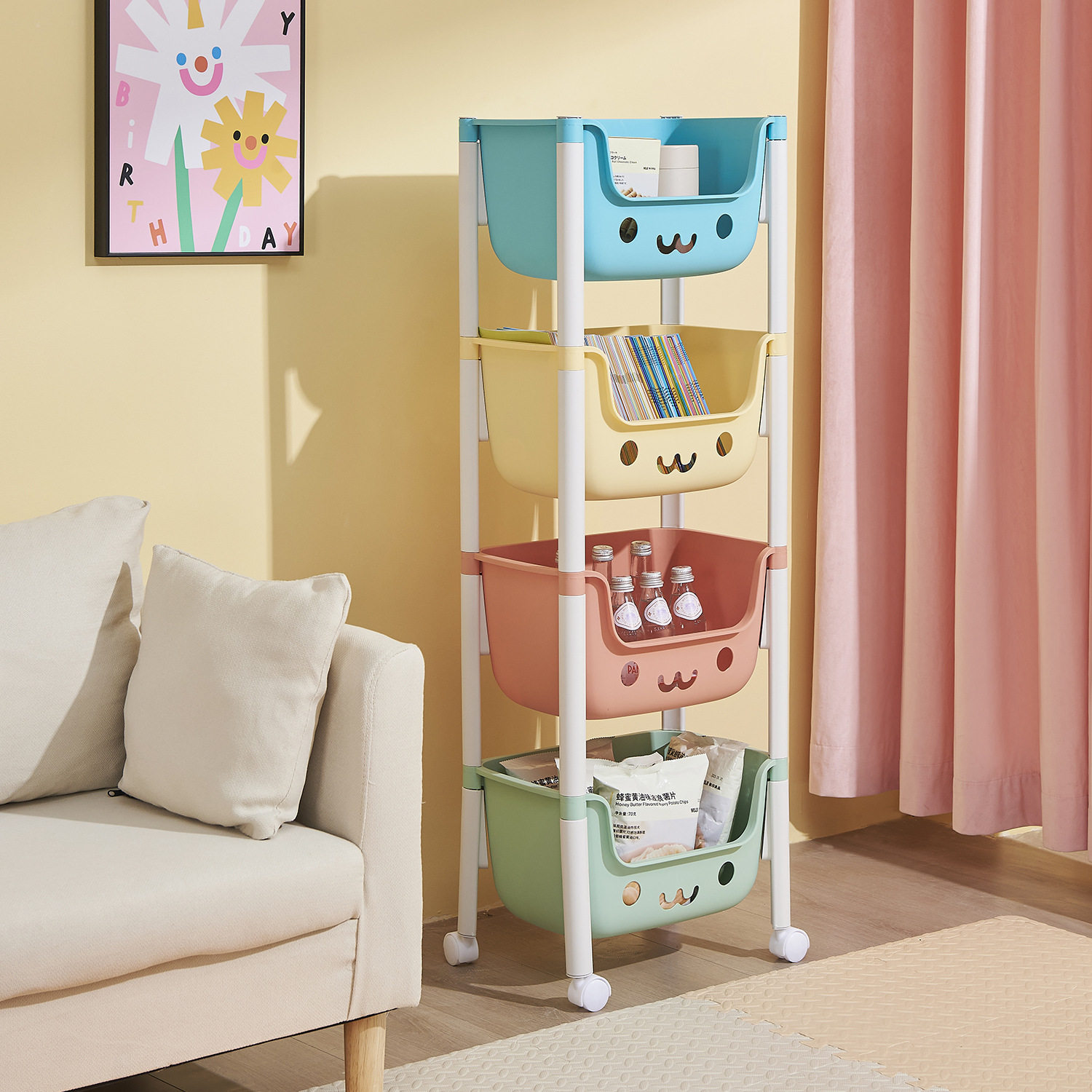 儿童玩具收纳架家用卧室小推车置物架床头零食整理架子多层储物架,厨房/烹饪用具,抹布架/厨房清洁收纳架,淘宝优惠券,粉丝福利购,淘宝优惠卷