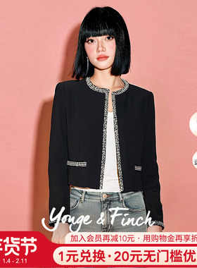 Yonge&Finch/扬芬缇高级重工圆领黑色短款外套女2025秋季 YANNIY