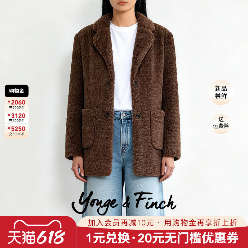 YongeFinch扬芬缇2026春季加厚复古皮草大衣呢子西装外套JETTYY