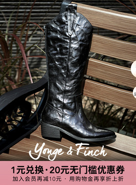 博主推荐YongeFinch扬芬缇秋冬真皮显瘦骑士粗跟长筒靴JAMBOREE