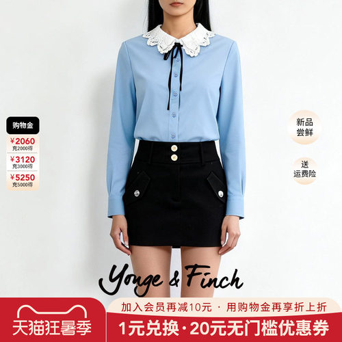 衬衫扬芬缇长袖蝴蝶结蕾丝花边领