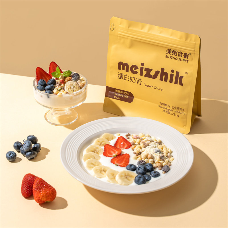 美粥食客蛋白奶昔280g/袋自制水果奶昔早餐营养速食代餐麦片