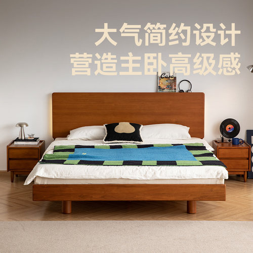 中古风床头灯带氛围感悬浮实木床