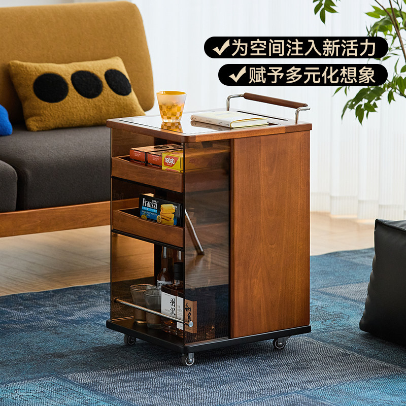 实木茶水柜小推车边柜