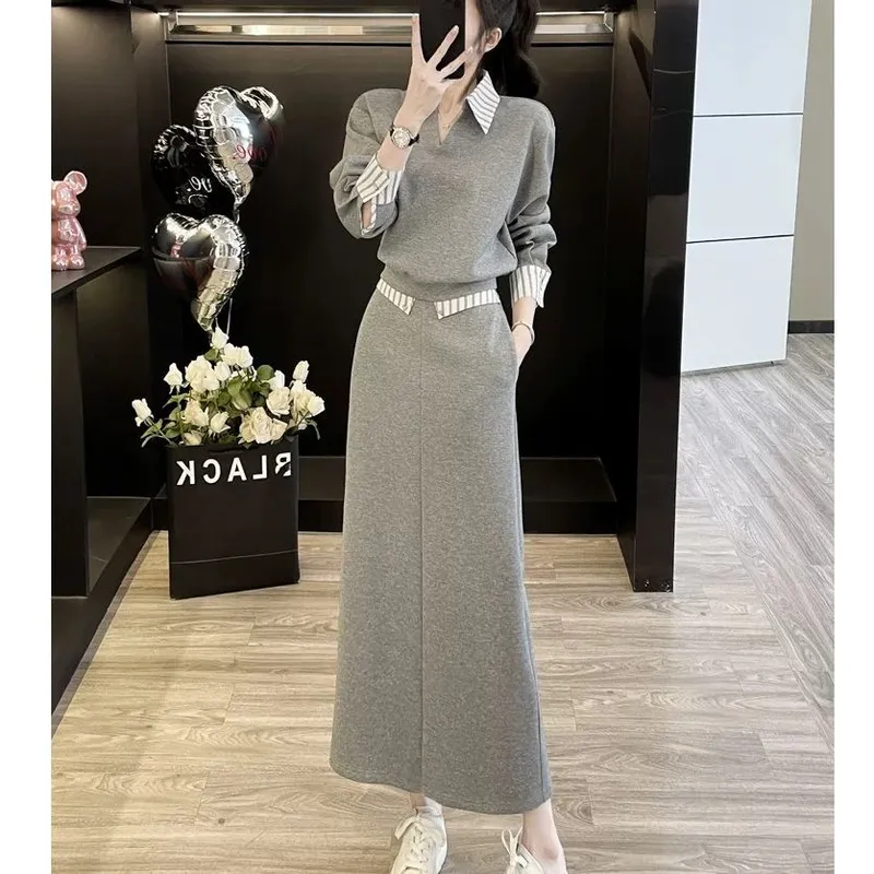 韩系长袖小众极简韩系穿搭卫衣套装裙新款高级感半身裙时尚两件套