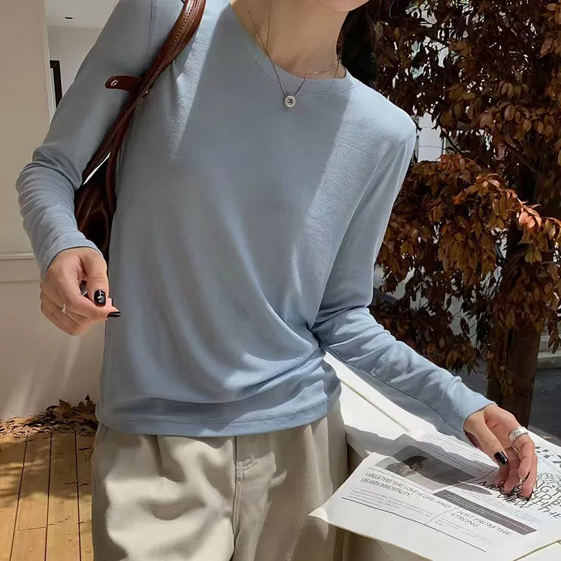 高级感天丝羊毛打底衫女2026春季新款韩系通勤软糯百搭长袖上衣