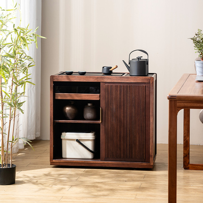 新中式茶水柜缅甸黑胡桃移动茶台实木小户型茶桌多功能水吧台一体