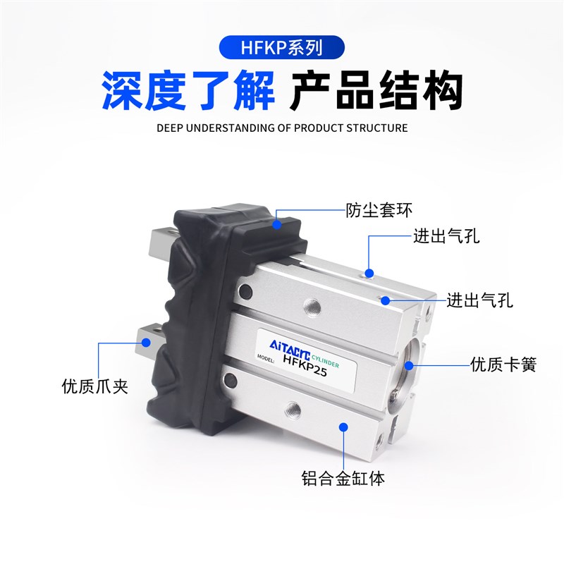 热销防尘带导轨平行型气动手指HFKP 16/20/25/32开闭型气动夹爪机