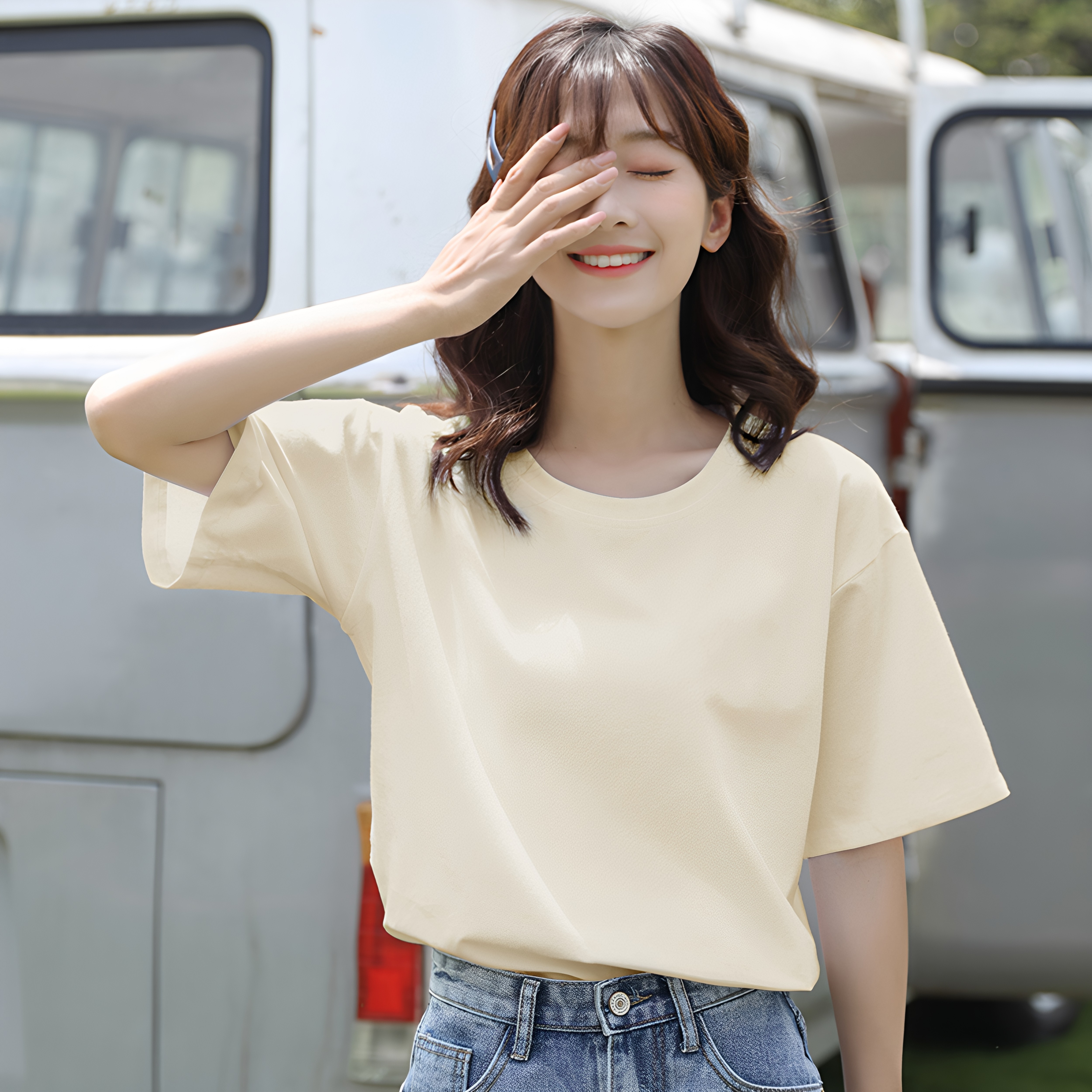 正肩白色短袖T恤女宽松加大码胖MM遮肚显瘦2026新款夏季圆领上衣