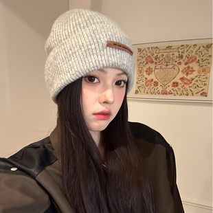 针织毛线帽子女冬季2025新款纯色韩系大头围显脸小情侣休闲帽冷帽