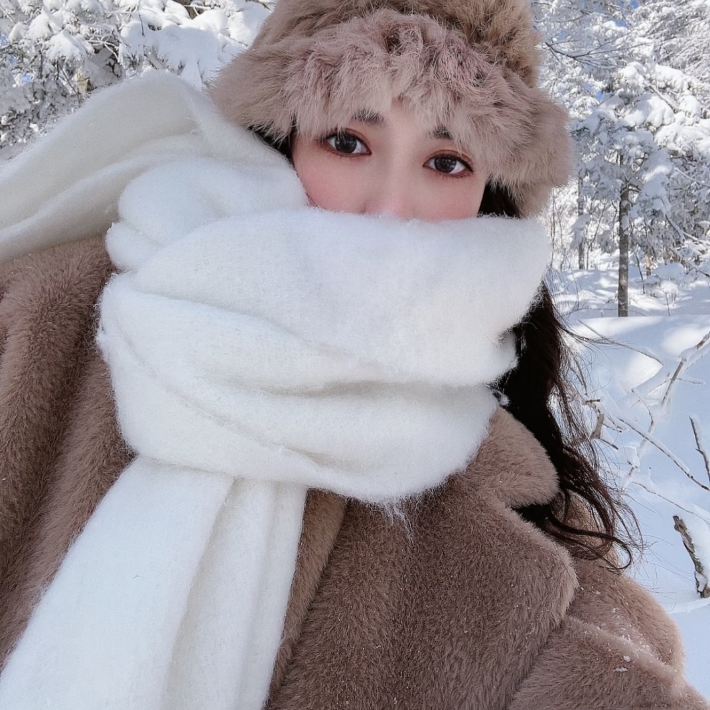 白色加大加厚马海毛围巾女秋冬季2025新款仿羊绒氛围感保暖围脖男