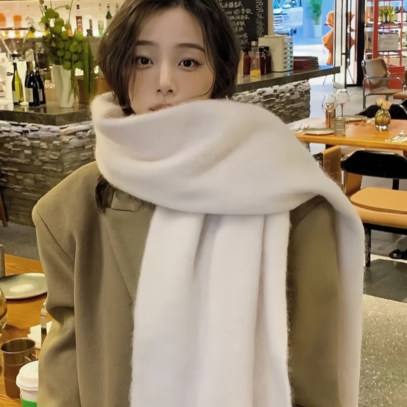 加大加厚马海毛白色围巾女秋冬季