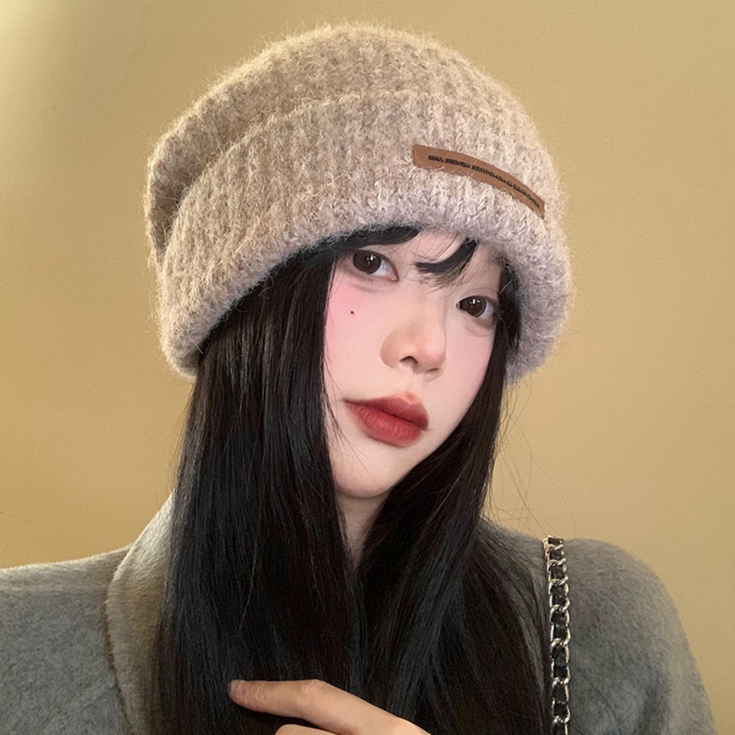 纯色针织毛线帽子女冬季2025新款