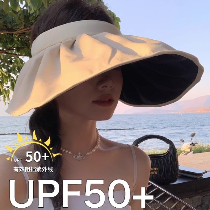 夏季防曬帽女大帽檐防紫外線空頂遮陽遮全臉貝殼帽可折疊發箍夏天