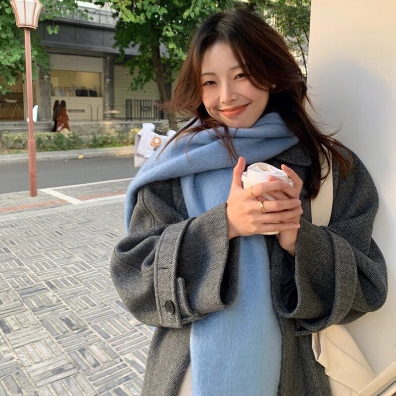 2025新款冬季紫色围巾女软糯简约纯色韩系氛围感加厚保暖学生围脖