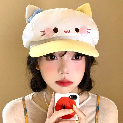 可爱卡通猫咪耳朵贝雷帽女显脸小