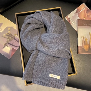 100%羊毛灰色围巾男生秋冬2025新款加厚羊绒男友礼物护颈围脖男士